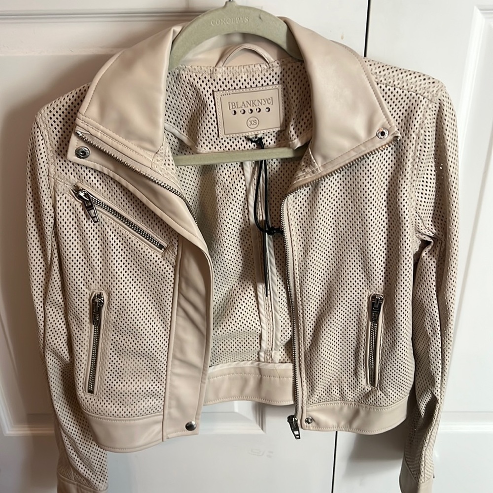 Vegan leather perforated blank nyc bomber.